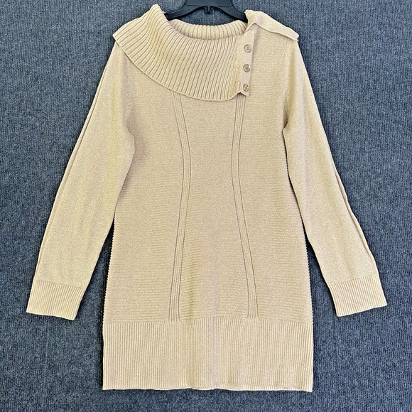 Style&co. Sweaters - Style & Co Women XL Sweater Gold Shimmer Cowl Neck Ribbed Long Sleeve Party City
